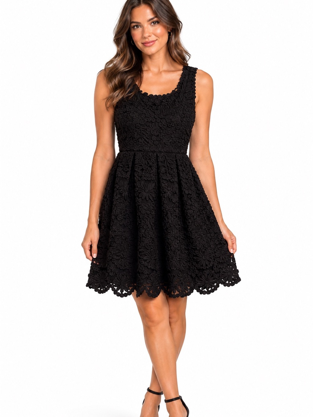 Yoana Baraschi Black Floral SILK Textured Sleeveless Dress 4 Chic 100 silk Women
